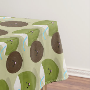 Cute happy kawaii coconuts cartoon illustration tablecloth