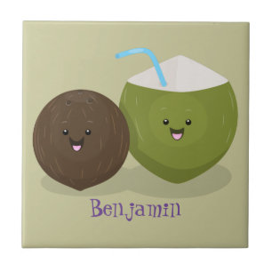 Cute happy kawaii coconuts cartoon illustration tile