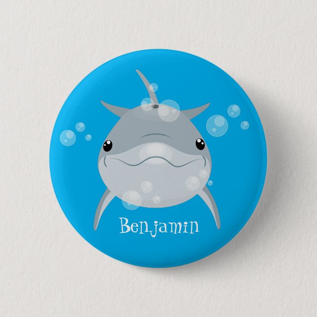 Cute happy kawaii dolphin cartoon 2 inch round button (Front)