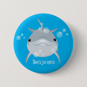 Cute happy kawaii dolphin cartoon 2 inch round button
