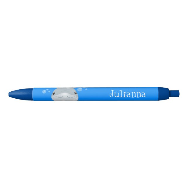 Cute happy kawaii dolphin cartoon black ink pen (Front)