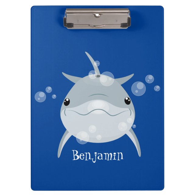 Cute happy kawaii dolphin cartoon clipboard (Front)