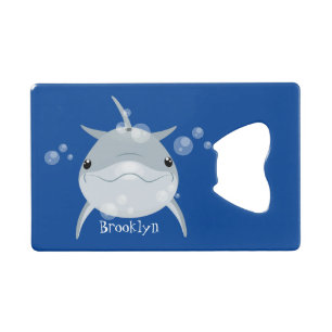 Cute happy kawaii dolphin cartoon credit card bottle opener