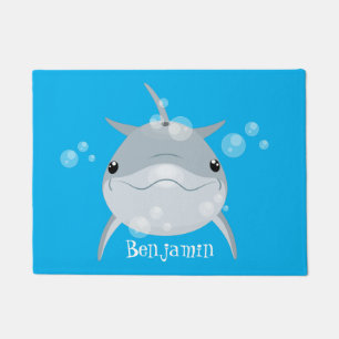 Cute happy kawaii dolphin cartoon doormat