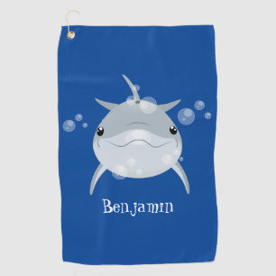 Cute happy kawaii dolphin cartoon golf towel