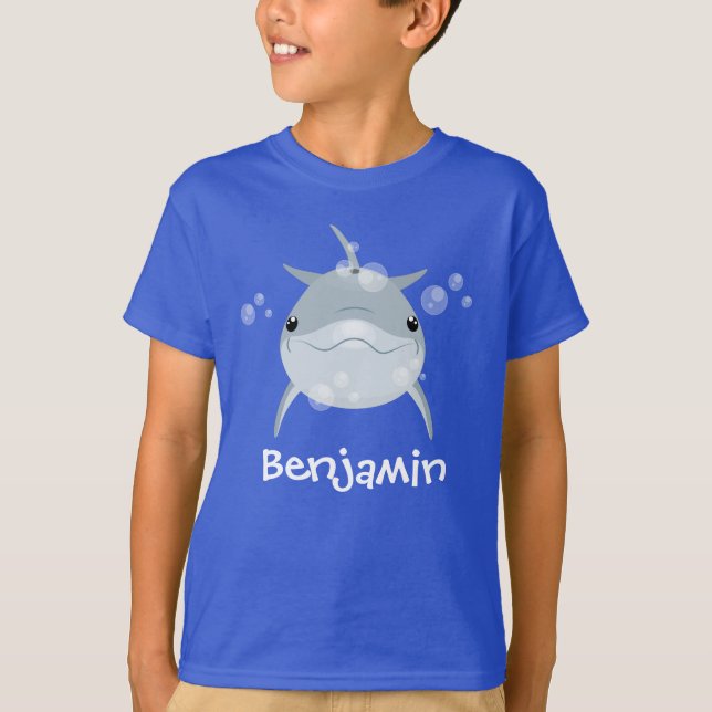 Cute happy kawaii dolphin cartoon illustration T-Shirt (Front)