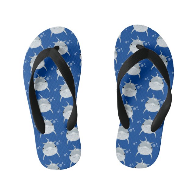Cute happy kawaii dolphin cartoon kid's flip flops (Footbed)
