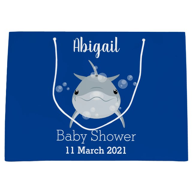 Cute happy kawaii dolphin cartoon large gift bag (Front)