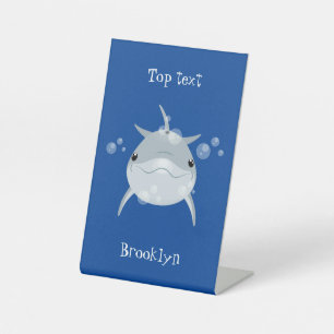 Cute happy kawaii dolphin cartoon pedestal sign