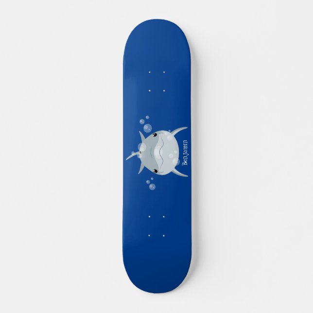 Cute happy kawaii dolphin cartoon skateboard (Front)