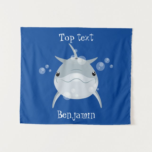 Cute happy kawaii dolphin cartoon  tapestry (Front (Horizontal))
