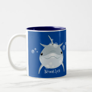 Cute happy kawaii dolphin cartoon Two-Tone coffee mug
