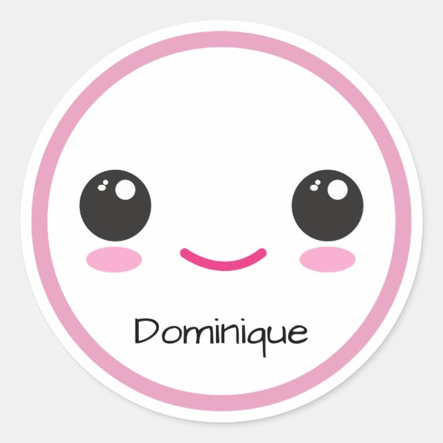 Cute Happy Kawaii Face - Customizable Name Sticker (Front)