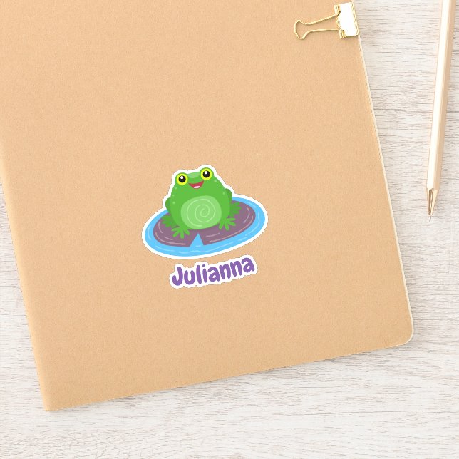 Cute happy kawaii green frog cartoon illustration (Notebook)