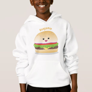 Cute happy kawaii hamburger cartoon