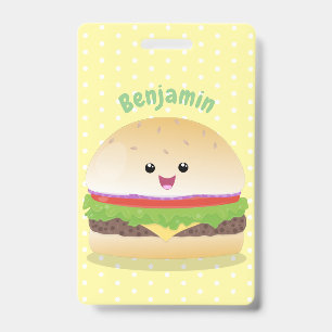Cute happy kawaii hamburger cartoon badge