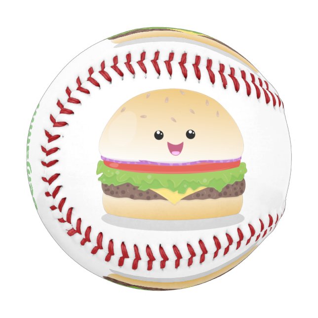Cute happy kawaii hamburger cartoon baseball (Front Left)