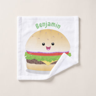 Cute happy kawaii hamburger cartoon bath towel set
