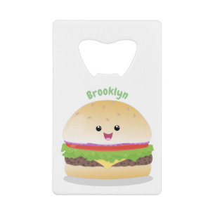 Cute happy kawaii hamburger cartoon credit card bottle opener