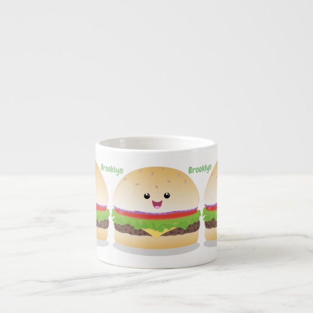 Cute happy kawaii hamburger cartoon espresso cup (Front)