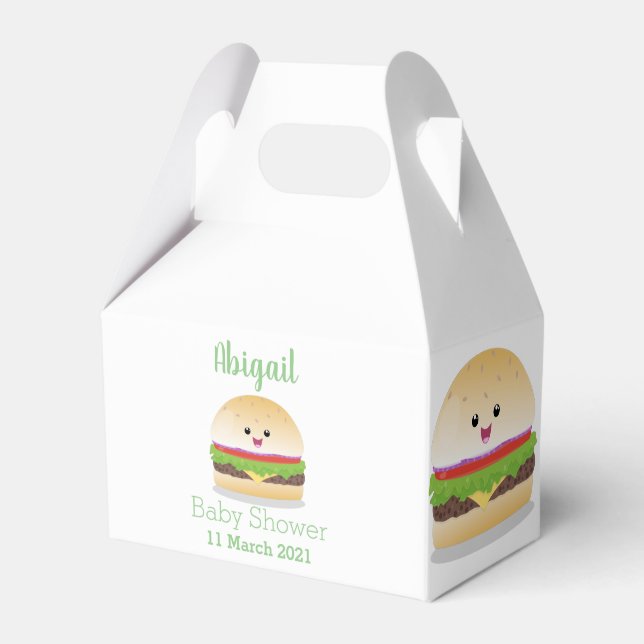 Cute happy kawaii hamburger cartoon favor box (Front Side)