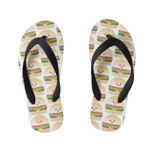 Cute happy kawaii hamburger cartoon kid's flip flops