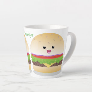 Cute happy kawaii hamburger cartoon latte mug