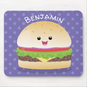 Cute happy kawaii hamburger cartoon mouse pad