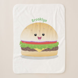 Cute happy kawaii hamburger cartoon sherpa blanket