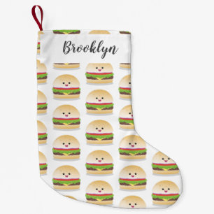 Cute happy kawaii hamburger cartoon small christmas stocking