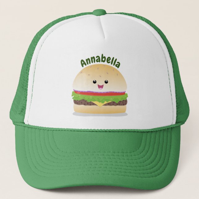 Cute happy kawaii hamburger cartoon trucker hat (Front)