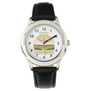 Cute happy kawaii hamburger cartoon watch
