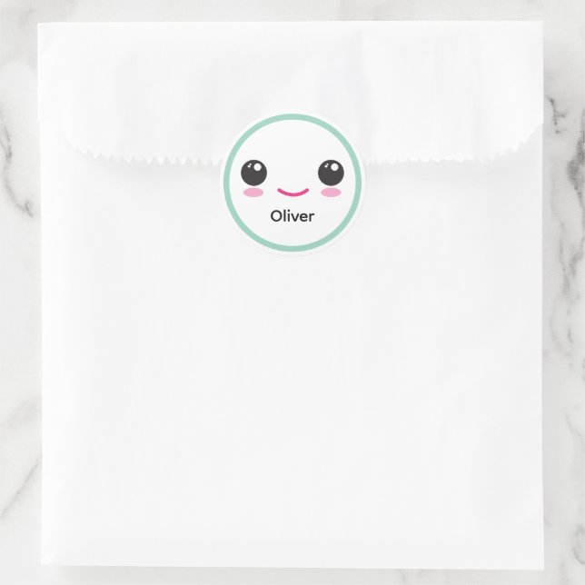 Cute Happy Kawaii Smile Customizable Sticker Teal (Bag)