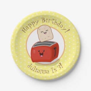 Cute happy kawaii toaster cartoon illustration paper plate