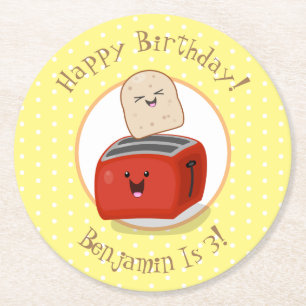 Cute happy kawaii toaster cartoon illustration round paper coaster