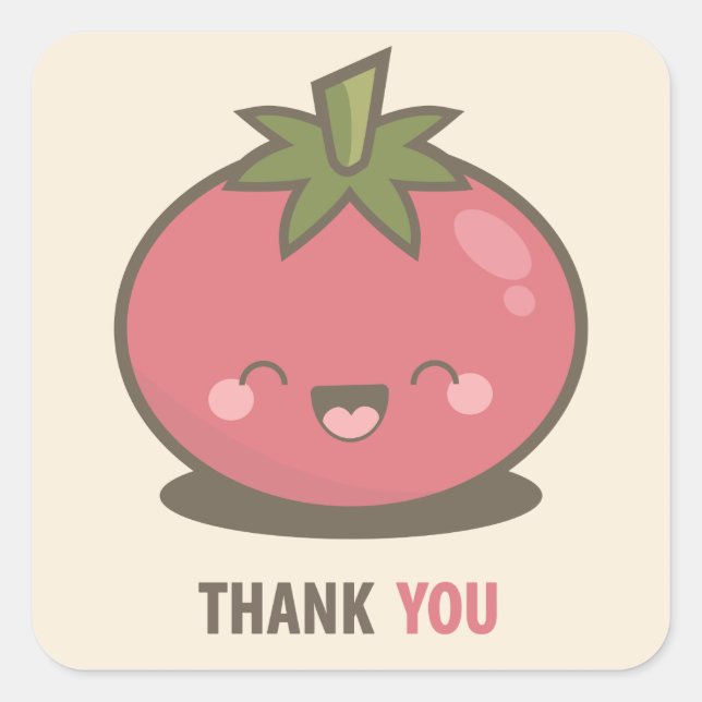 Cute Happy Kawaii Tomato Thank You Stickers (Front)