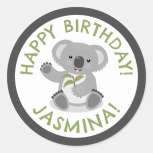 Cute happy koala personalized cartoon birthday classic round sticker