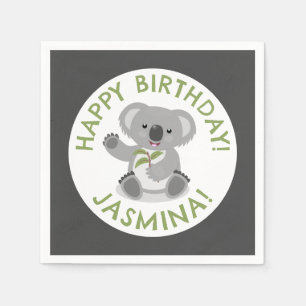 Cute happy koala personalized cartoon birthday napkin