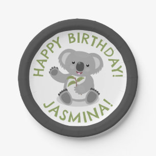 Cute happy koala personalized cartoon birthday paper plate