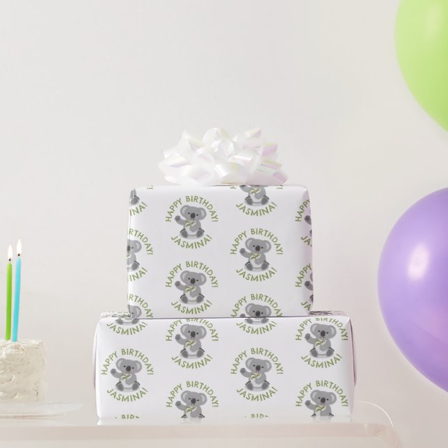 Cute happy koala personalized cartoon birthday wrapping paper (Party Gifts)