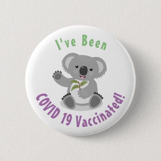 Cute happy koala waving cartoon illustration  2 inch round button (Front)