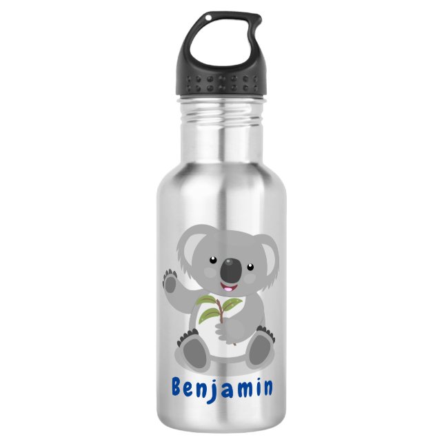 Cute happy koala waving cartoon illustration 532 ml water bottle (Front)