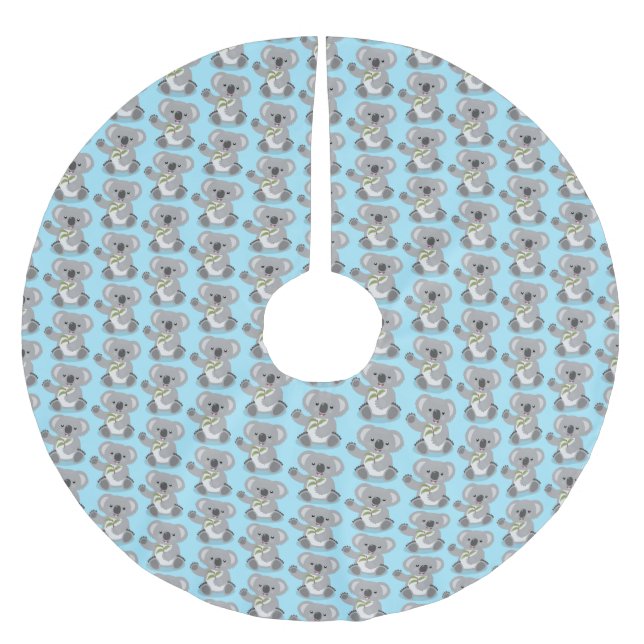 Cute happy koala waving cartoon illustration brushed polyester tree skirt (Front)