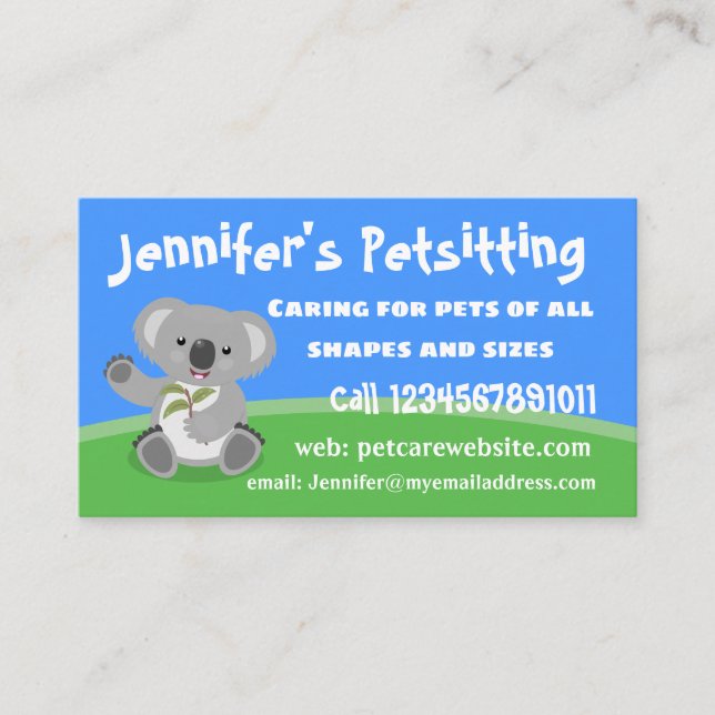 Cute happy koala waving cartoon illustration business card (Front)