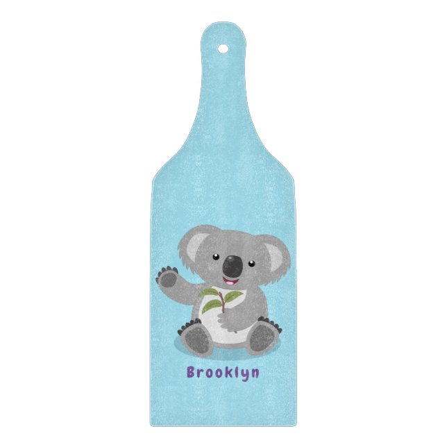 Cute happy koala waving cartoon illustration cutting board (Front)