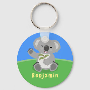 Cute happy koala waving cartoon illustration keychain