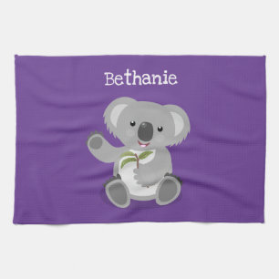Cute happy koala waving cartoon illustration kitchen towel