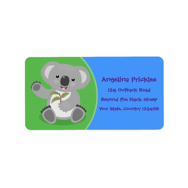 Cute happy koala waving cartoon illustration label (Front)
