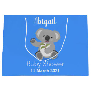 Cute happy koala waving cartoon illustration large gift bag