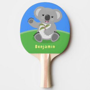 Cute happy koala waving cartoon illustration ping pong paddle